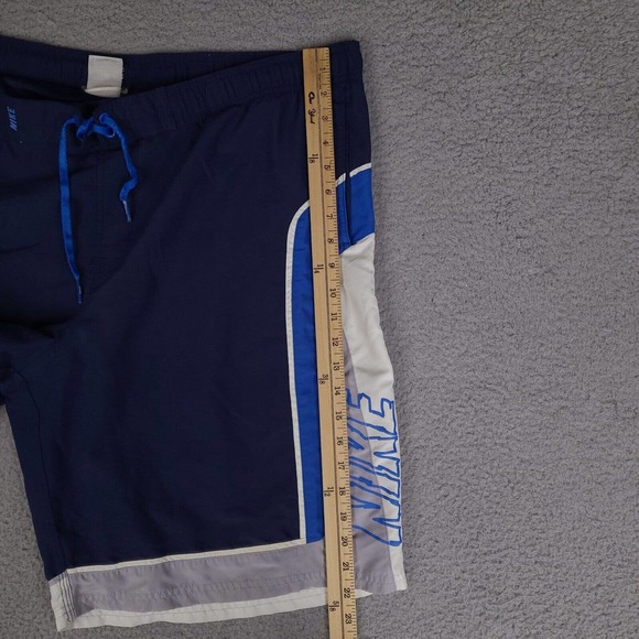 Nike Swim Trunks Mens XL Blue Board Shorts Mesh Lining Pockets Spell Out - Picture 16 of 16